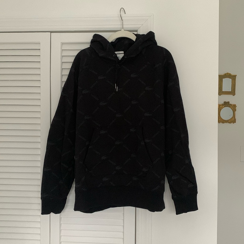 Lacoste L!VE unisex black logo hoodie
